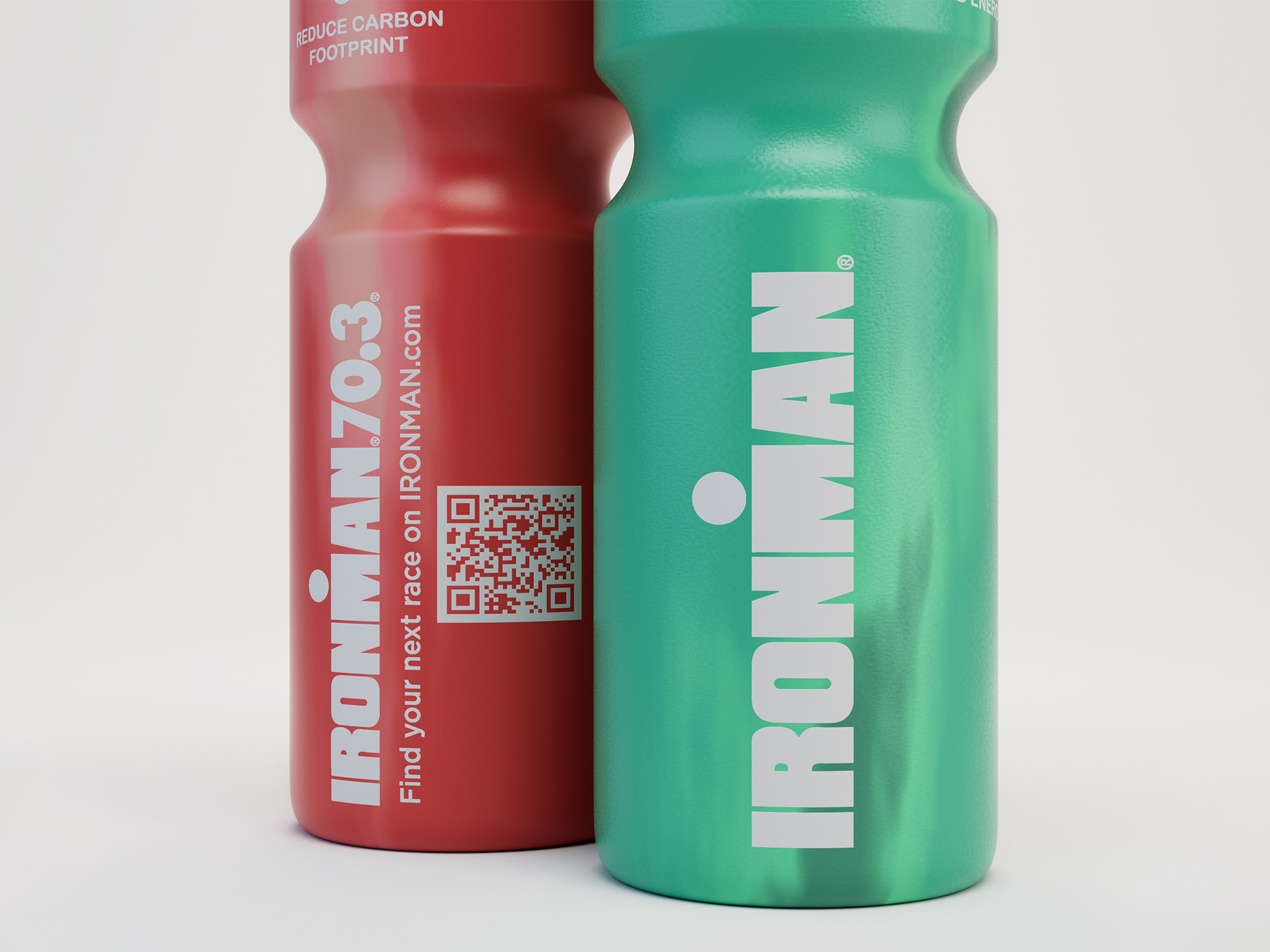 Ironman recycled squeeze bottle, close detail of the base and sustainability icons, photoreal CGI render