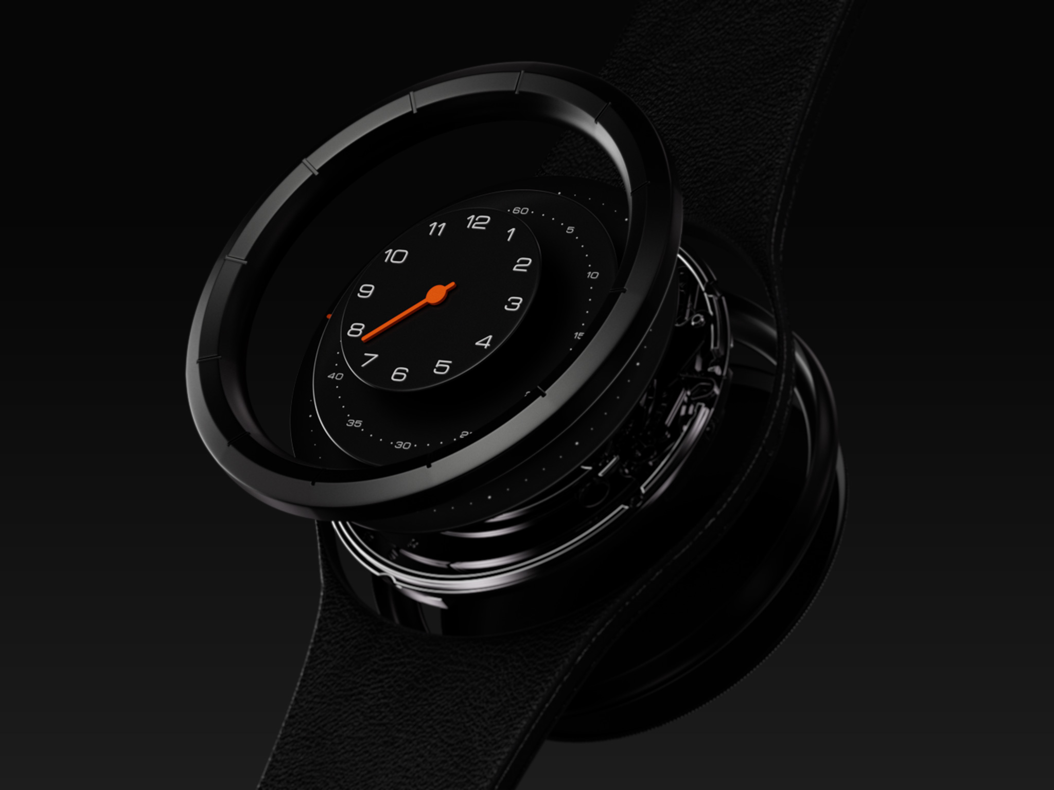 Luxury Swiss watch, cinematic exploded-view 3D animation
