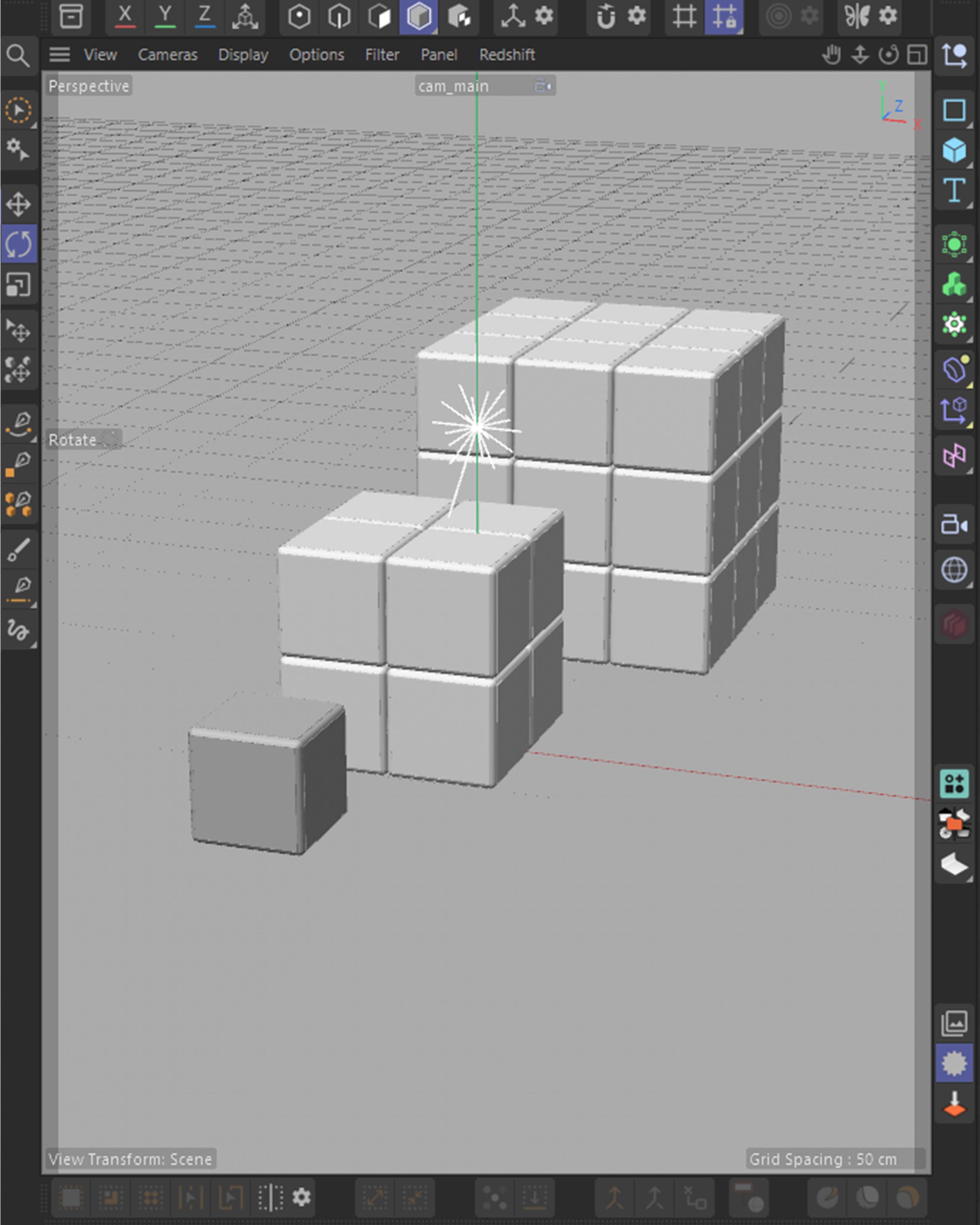 Cinema 4D viewport, clay scaling blocks for the bulk order render