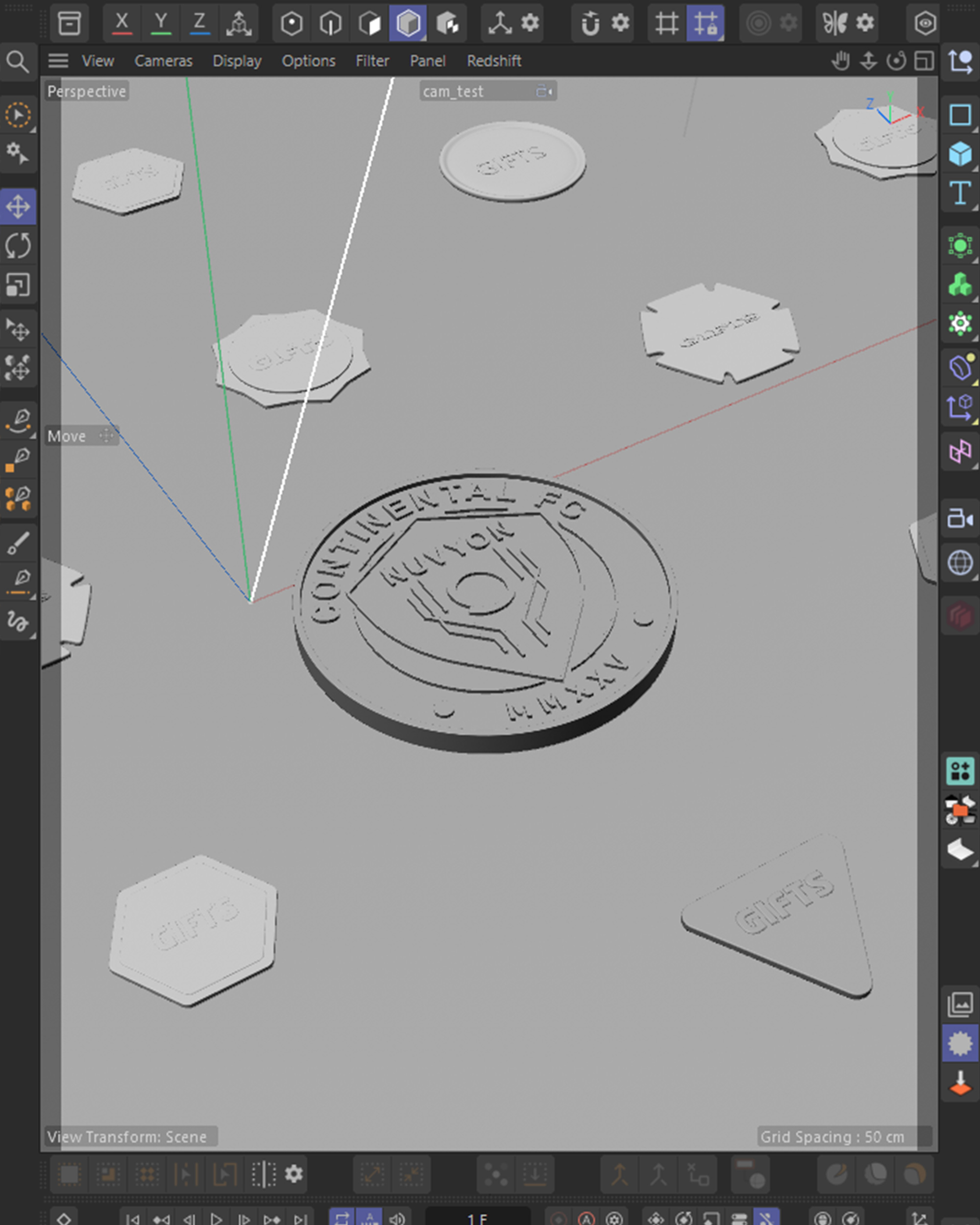 Cinema 4D viewport breakdown of the Continental FC club badge, clay model