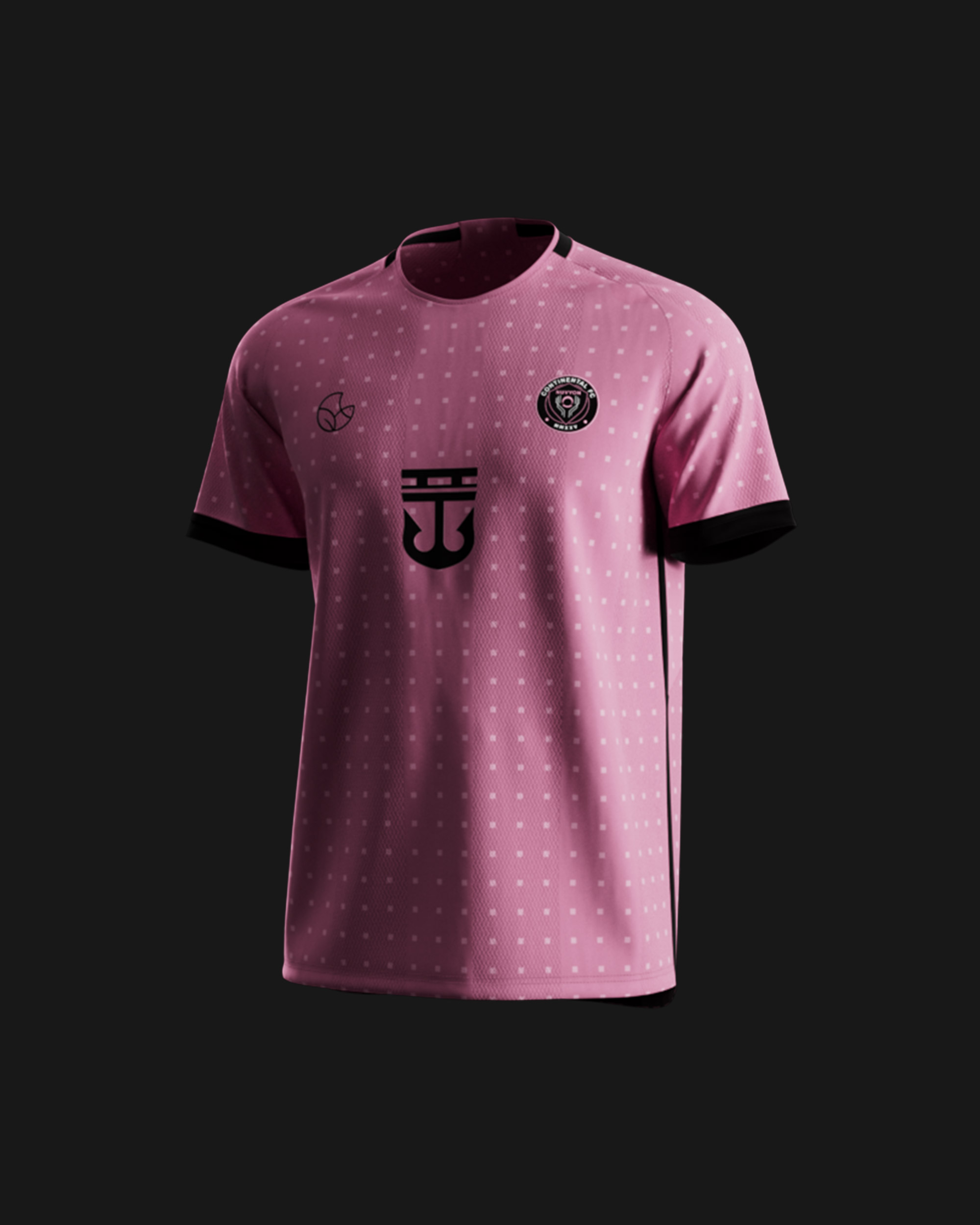 Continental FC NUVYON pink home kit jersey, front view on black, photoreal CGI render