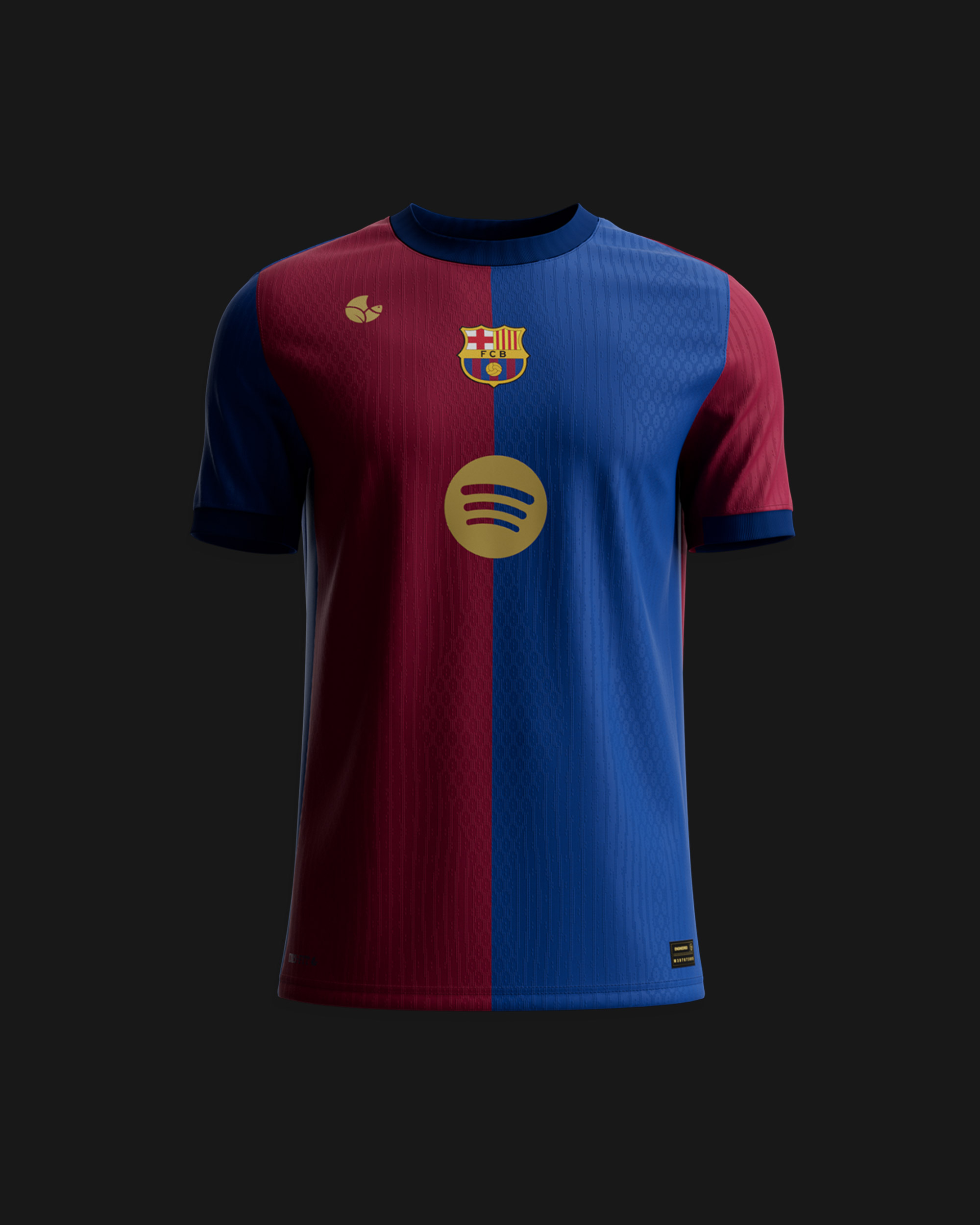 Custom football kit in a blue and red club-style colorway, front view, 3D render