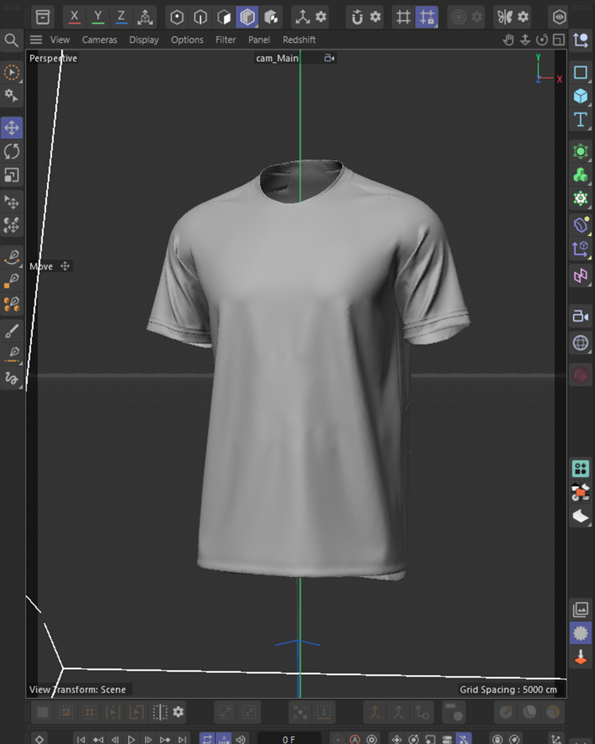 Cinema 4D viewport breakdown of a football jersey, clay model second angle