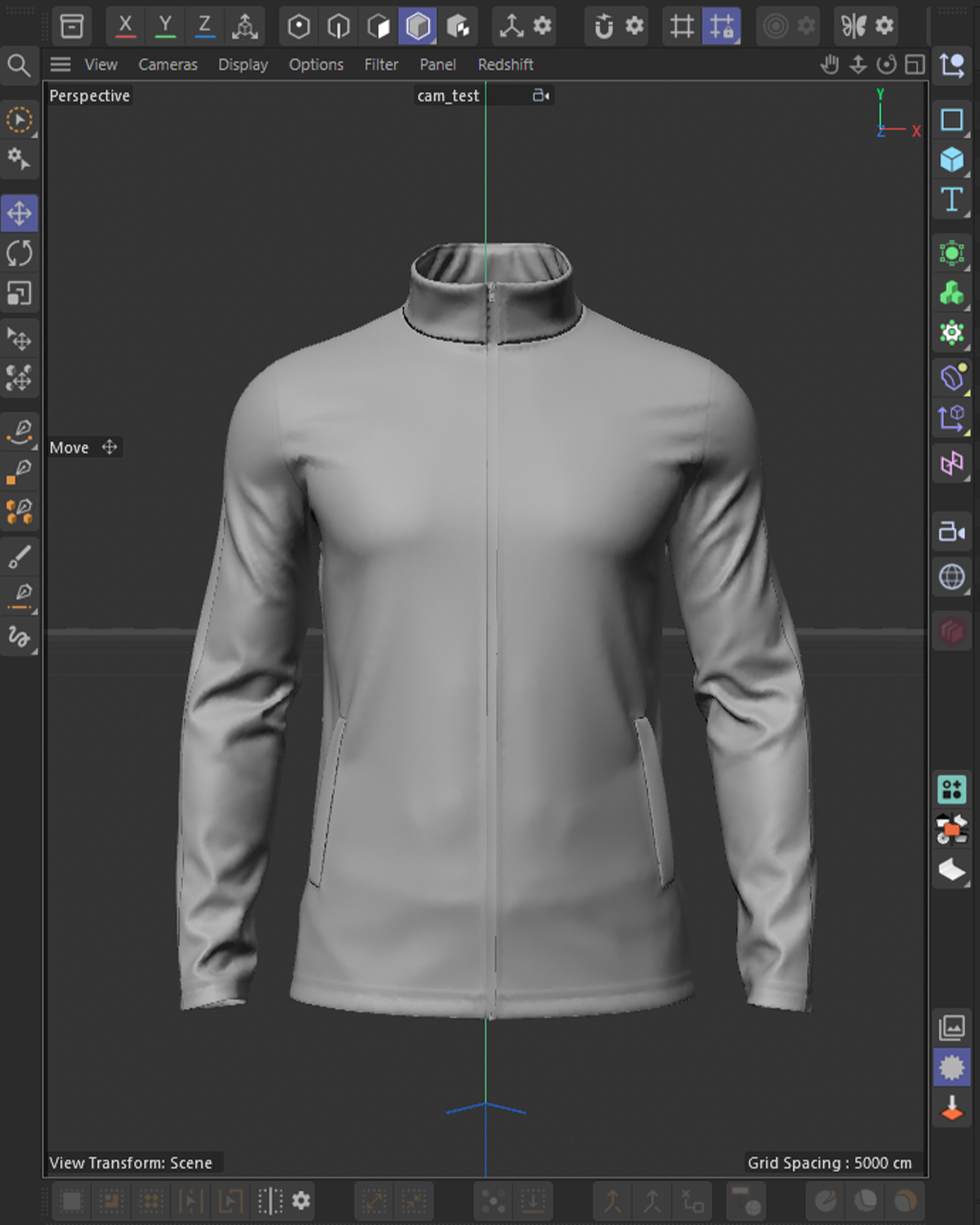 Cinema 4D viewport breakdown of the club track jacket, clay model