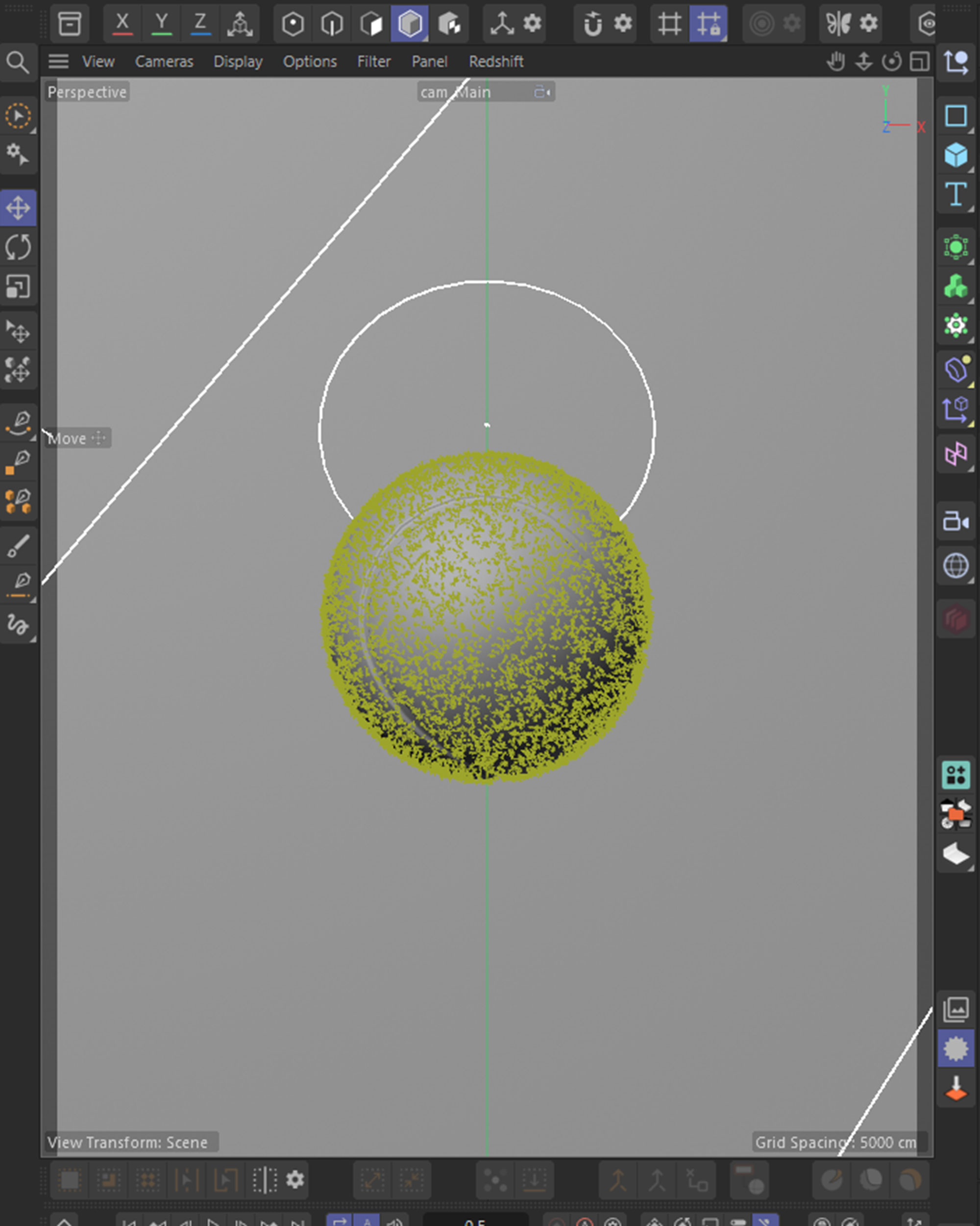 Cinema 4D viewport of the tennis ball, clay model with the seam geometry before the felt shader