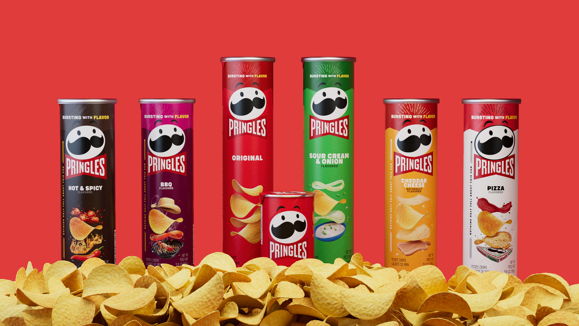 Pringles flavour range line-up, photoreal CGI render