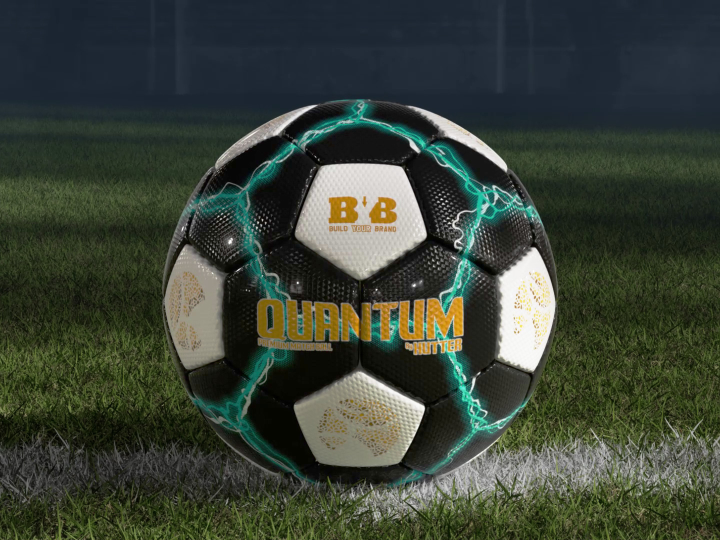 Quantum premium football match ball CGI commercial, cinematic 3D reveal