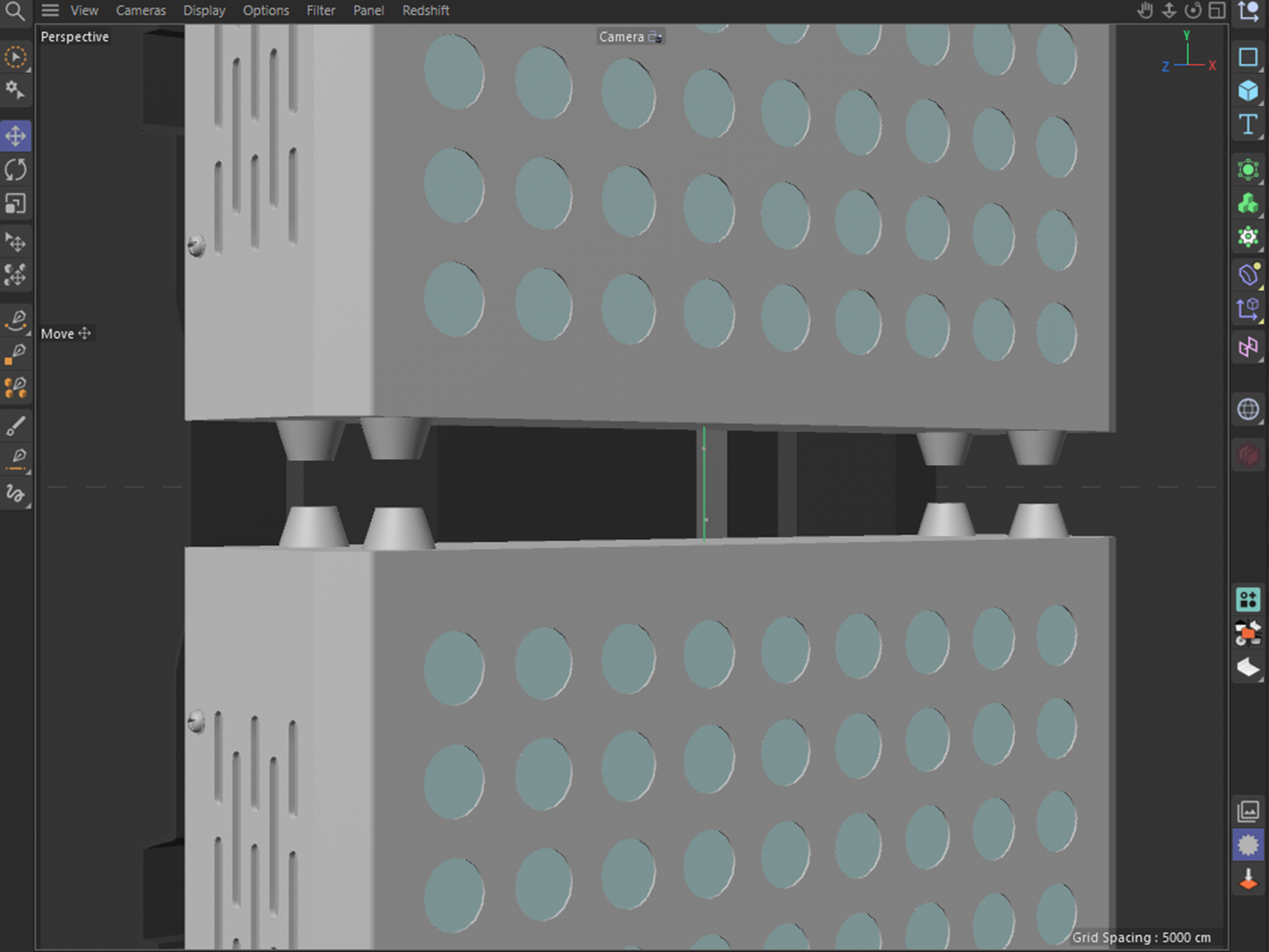 Cinema 4D viewport of the RedLight Home therapy panel model, angled view of the LED grid