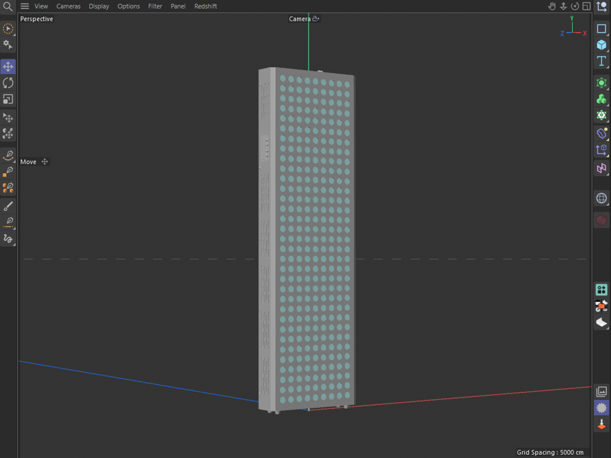 Cinema 4D viewport of the RedLight Home therapy panel model, three-quarter view