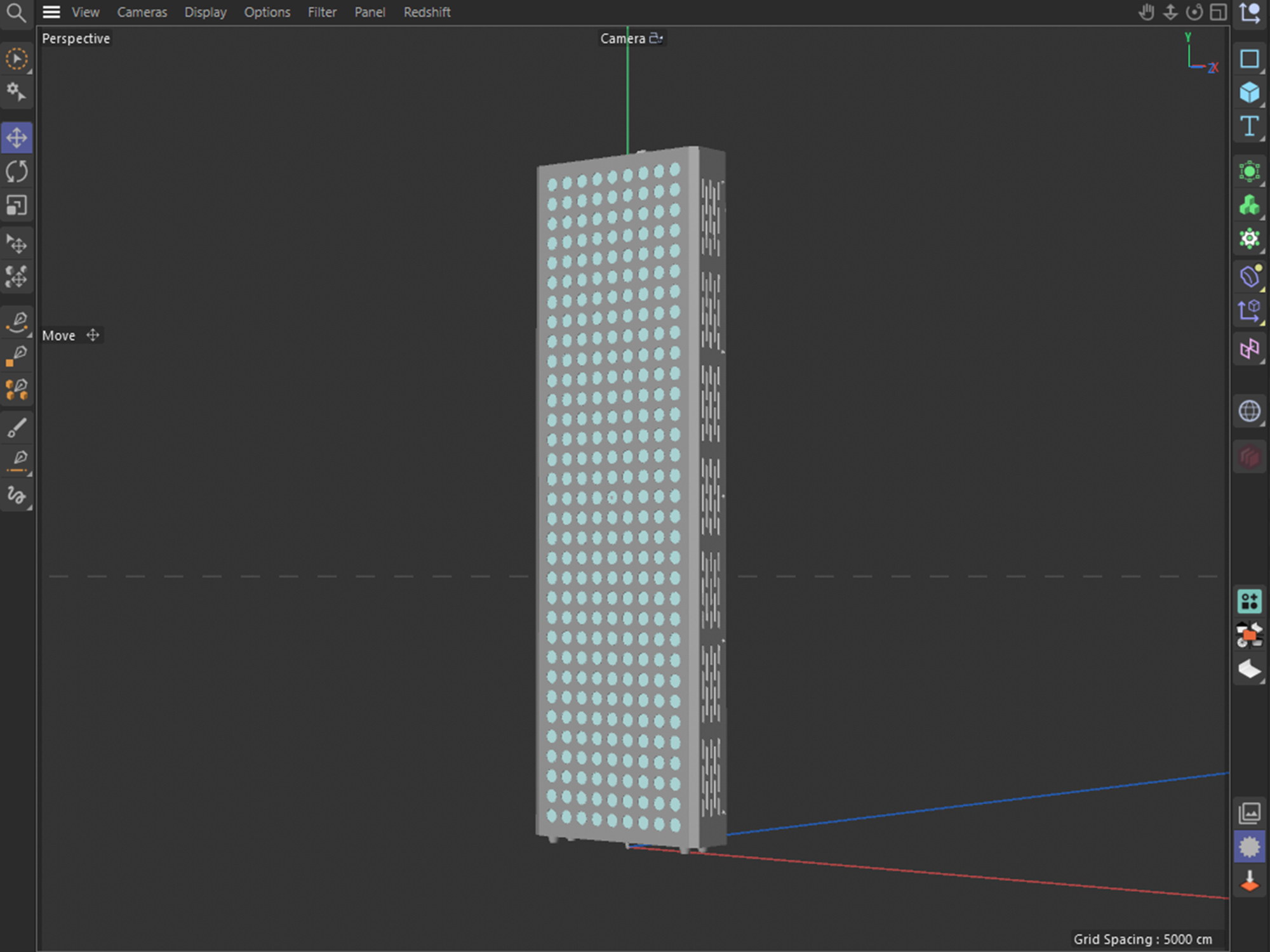 Cinema 4D viewport of the RedLight Home therapy panel model, top edge and branding area
