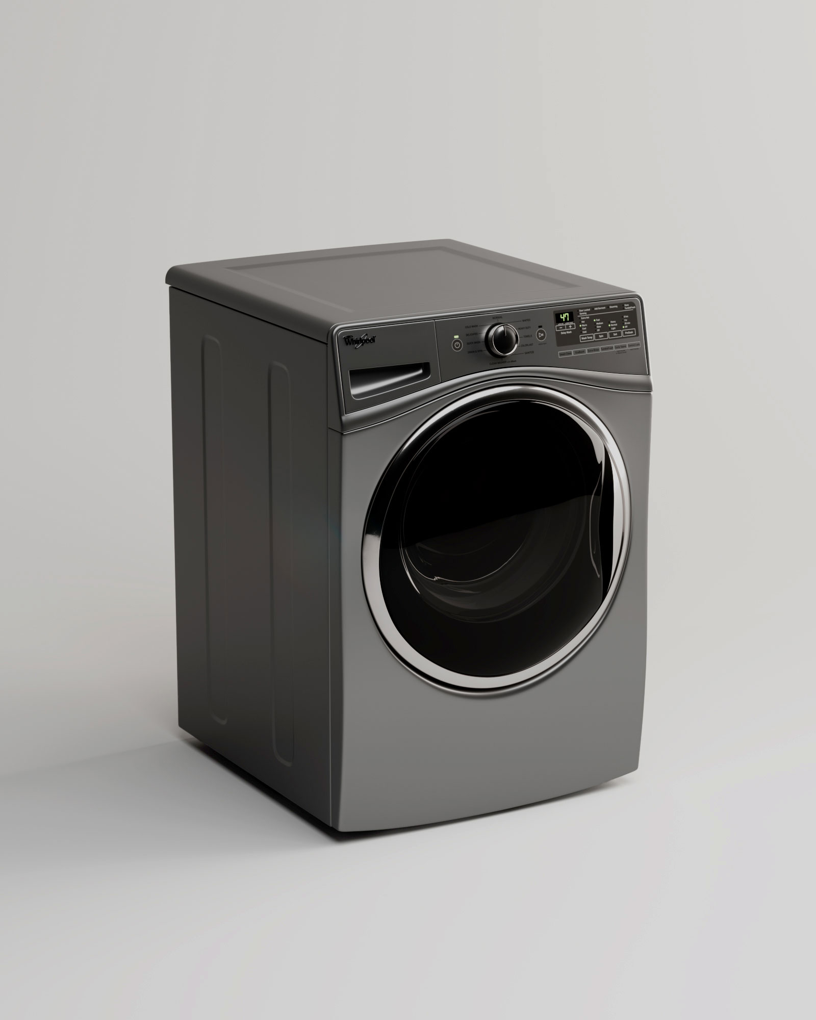 Washing machine beauty render, proportions at true scale