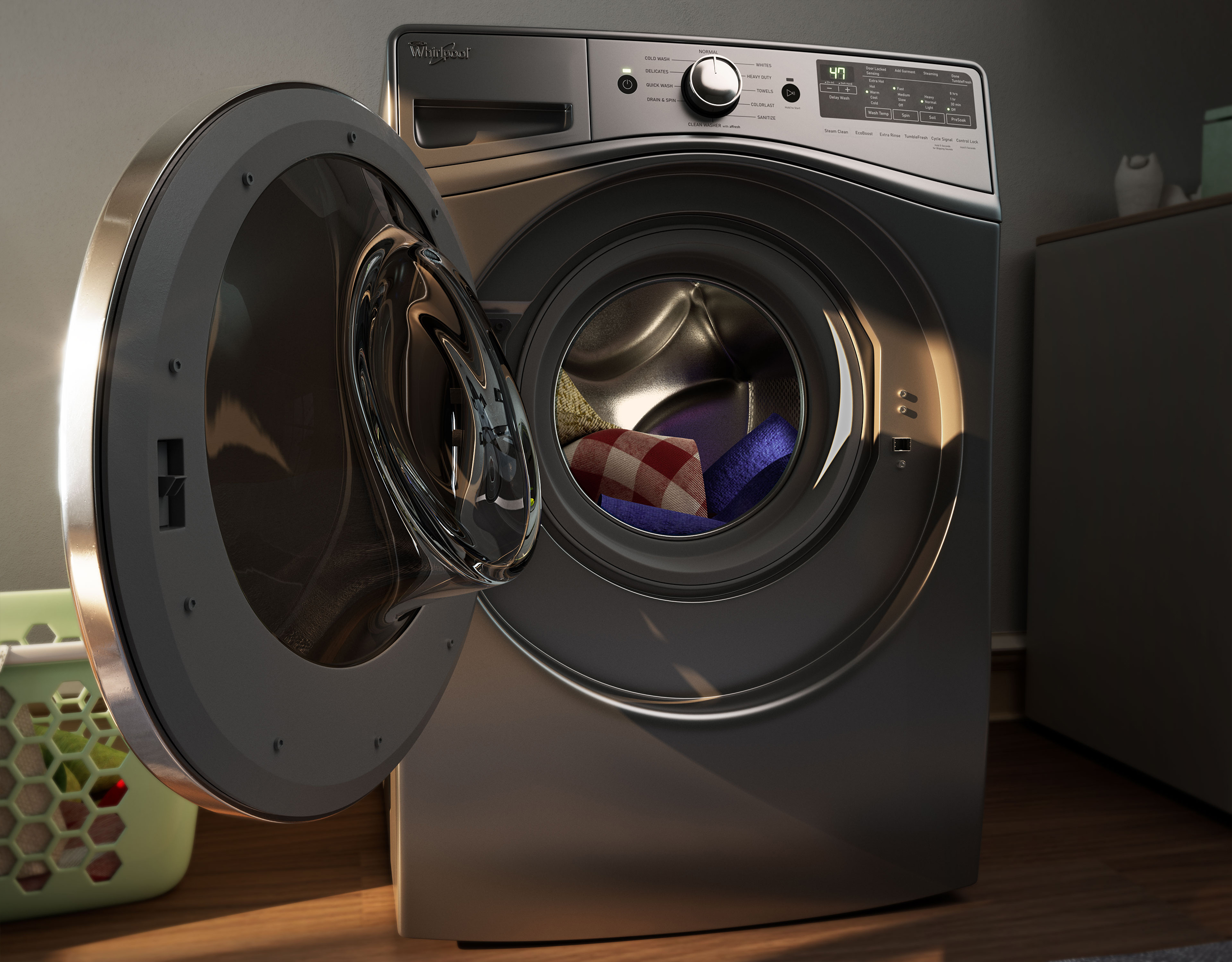 Washing machine drum interior, door open, gasket detail