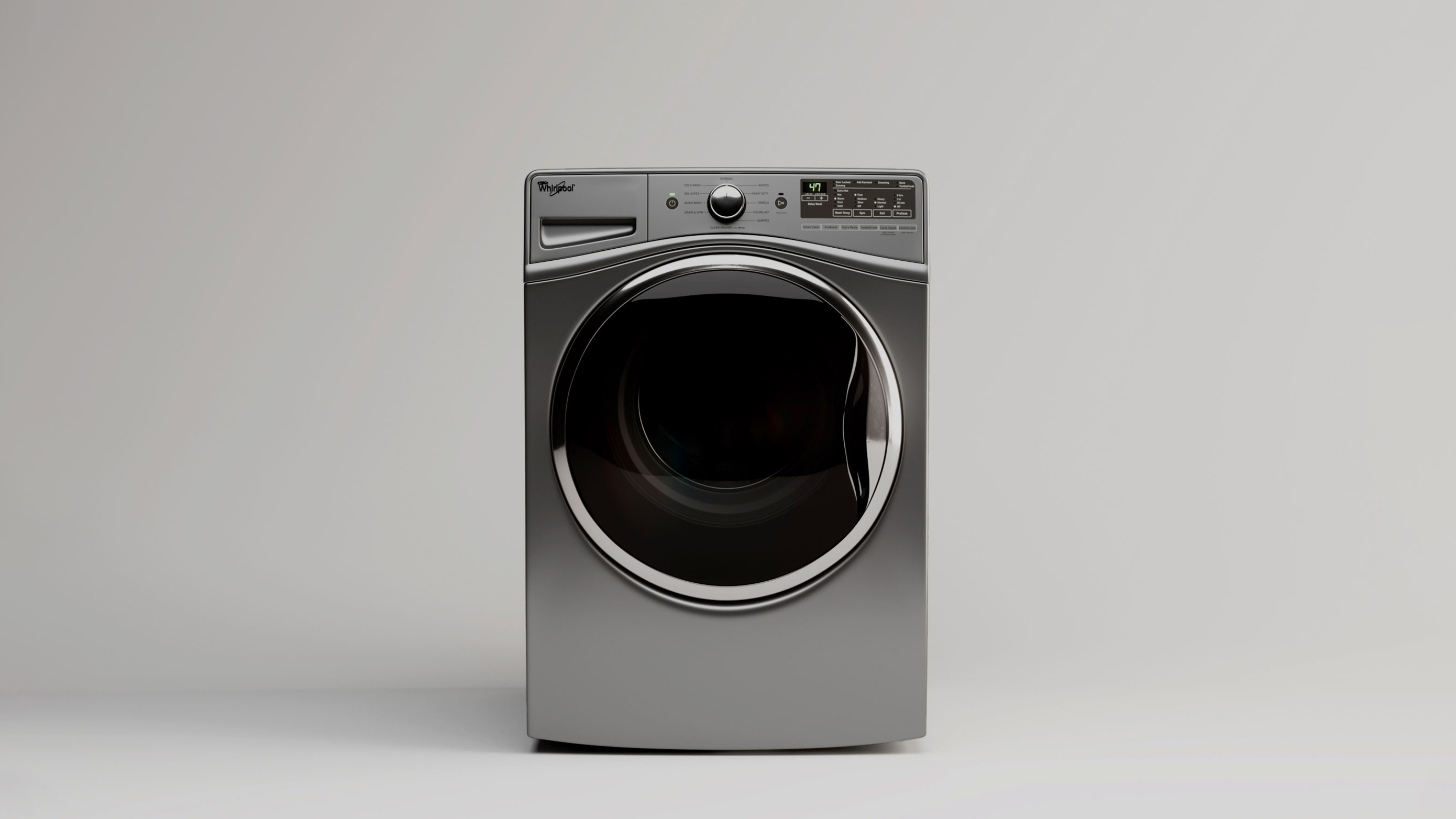Washing machine studio shot, neutral background for ecommerce listings